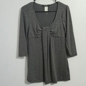 S#36 Urban Rose Gray Ruched Front 3/4 Sleeve Tunic Top Women's Medium Style 2766